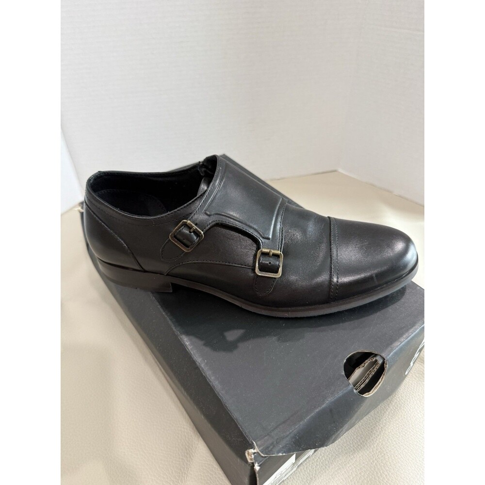 ALDO Valede-97 Black Leather Cap Toe Dress Buckle Shoes US 9